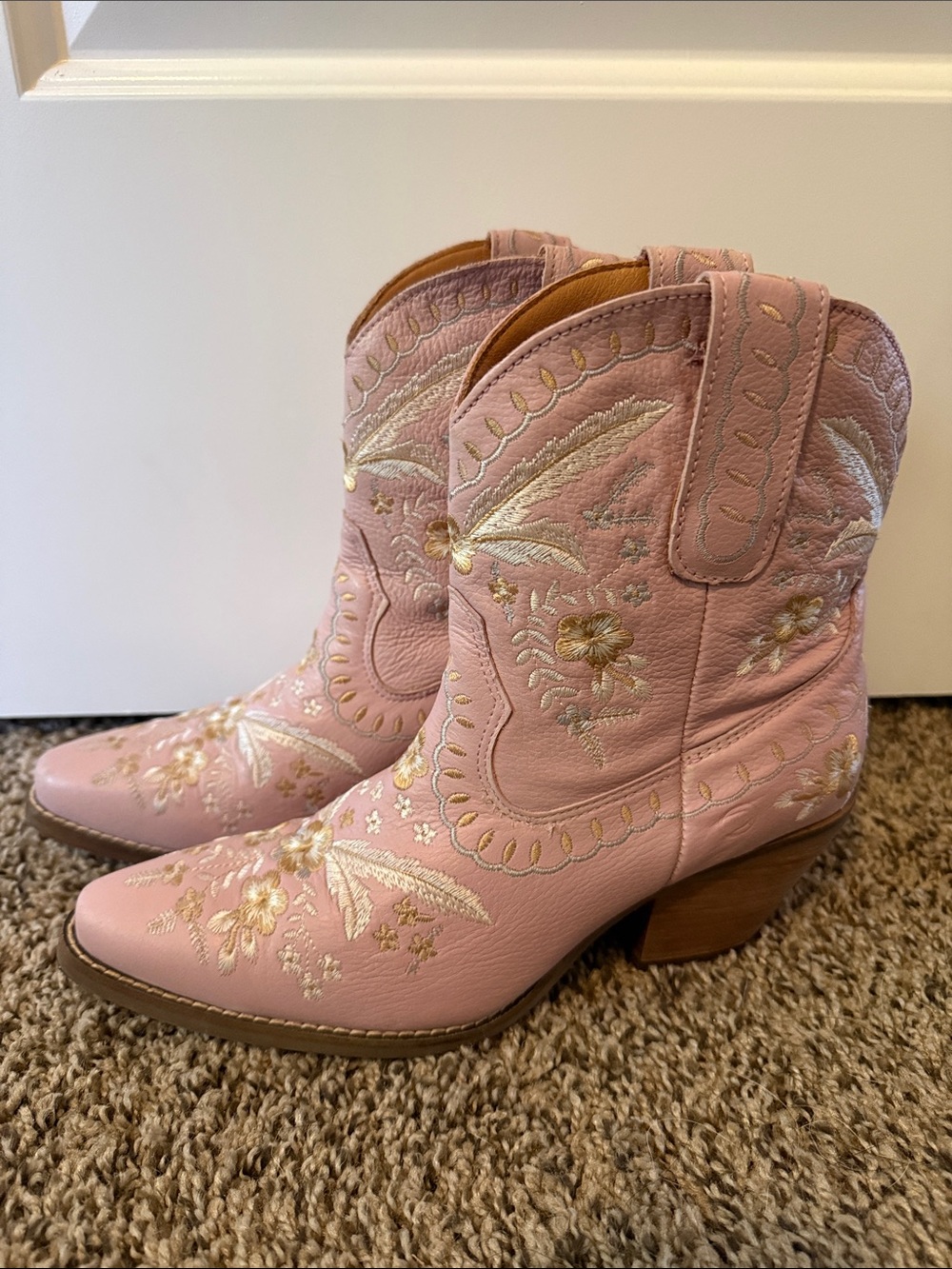 Dingo Pink Floral Embroidered Western Ankle Booties
